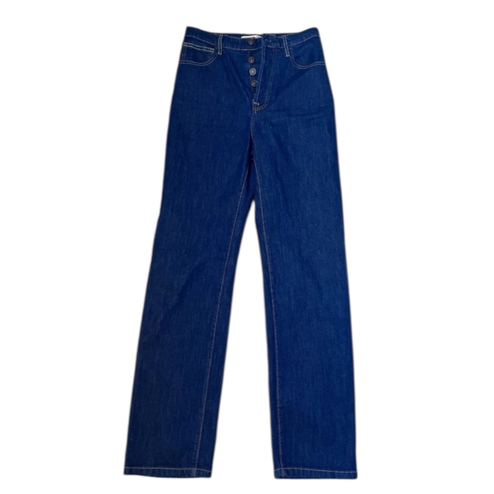 Leandra Medine X Mango Button Fly Dark Denim Jeans Women’s 4 Straight Hi Rise - Picture 3 of 14